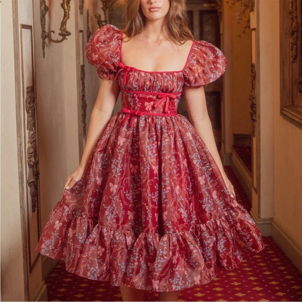 Fairy Tong Rococo Melody Midi Dress Wine - Picture 2 of 8